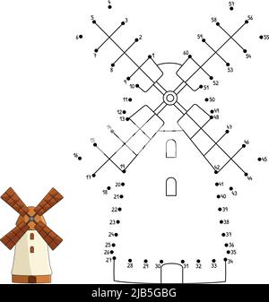 Punto a Dot Windmill coloring Page per i bambini Illustrazione Vettoriale