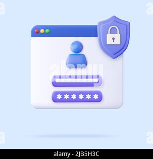 3D pagina del modulo di accesso utente. Illustrazione Vettoriale