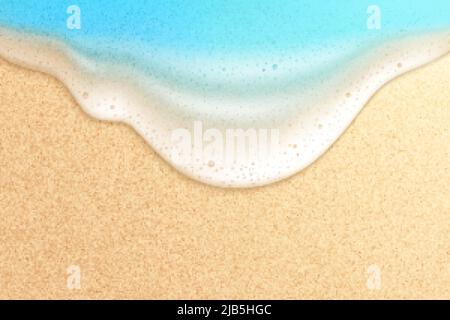 Composizione realistica della spiaggia dell'onda con vista dall'alto del terreno sabbioso con l'acqua di mare e le bolle di schiuma illustrazione vettoriale Illustrazione Vettoriale