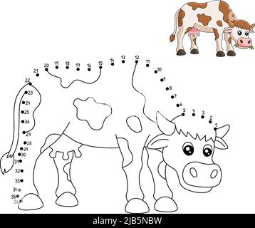 Pagina di colorazione DOT to Dot Cow per bambini Illustrazione Vettoriale