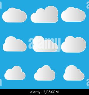 Set di icone Cloud in stile piatto alla moda isolato su sfondo blu. Simbolo cloud per il design del sito Web, il logo, l'app, l'interfaccia utente. Illustrazione vettoriale Illustrazione Vettoriale