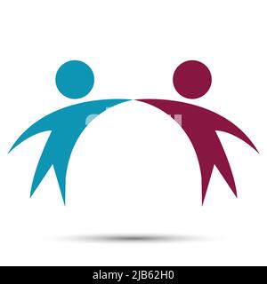 Grafica vettoriale due persone felici in un round colorato logo.Icon squadra di lavoro, illustrazione vettoriale Illustrazione Vettoriale