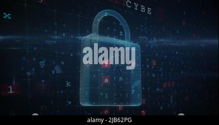 Immagine dell'elaborazione dei dati di avvertenza, lucchetto di sicurezza online e scheda a circuito stampato Foto Stock