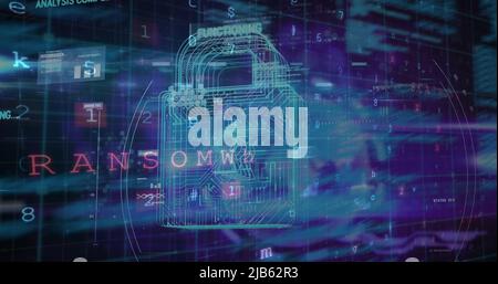 Immagine dell'elaborazione dei dati di avvertenza, lucchetto di sicurezza online e scheda a circuito stampato Foto Stock