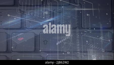 Immagine dell'elaborazione dei dati di avvertenza, lucchetto di sicurezza online e scheda a circuito stampato Foto Stock