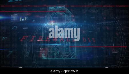Immagine dell'elaborazione dei dati di avvertenza, lucchetto di sicurezza online e scheda a circuito stampato Foto Stock