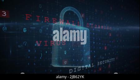 Immagine dell'elaborazione dei dati di avvertenza, lucchetto di sicurezza online e scheda a circuito stampato Foto Stock