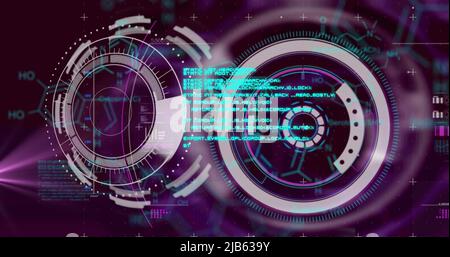Immagine delle formule chimiche e del trattamento dei dati su diversi dati e modelli umani Foto Stock