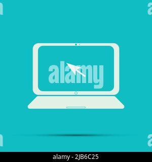 Icona del laptop in stile piatto trendy isolato su sfondo blu, illustrazioni vettoriali Illustrazione Vettoriale