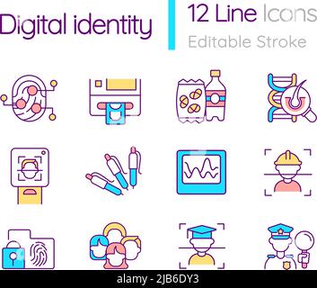 Identità digitale icone colore RGB impostate Illustrazione Vettoriale
