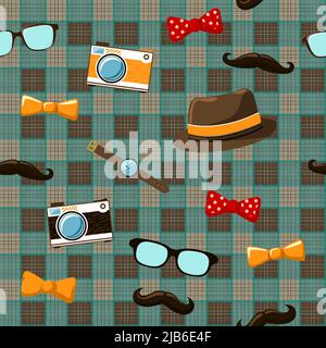 Hipster voci di baffi vintage hat prua e occhiali sulla tovaglia perfetta illustrazione vettoriale Illustrazione Vettoriale