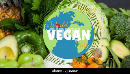 Immagine del testo del giorno vegano mondiale sulle verdure fresche Foto Stock