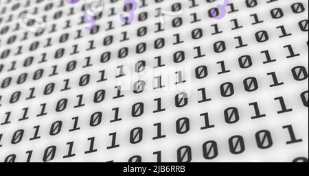 Immagine digitale di più numeri variabili rispetto all'elaborazione dei dati di codifica binaria Foto Stock