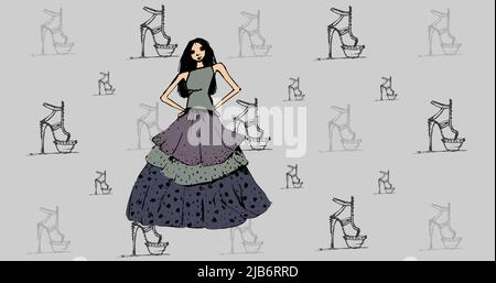 Immagine delle icone delle scarpe e del modello su sfondo verde Foto Stock