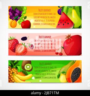 Striscioni orizzontali freschi di frutta naturale alimentare set con pera mela albicocca isolato vettore illustrazione Illustrazione Vettoriale