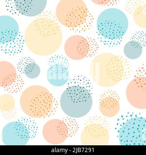 Sfondo cerchio Doodle. Giallo, arancione, turchese, cerchio verde e punti. Illustrazione vettoriale astratta per design e decorazione, banner, poster Illustrazione Vettoriale
