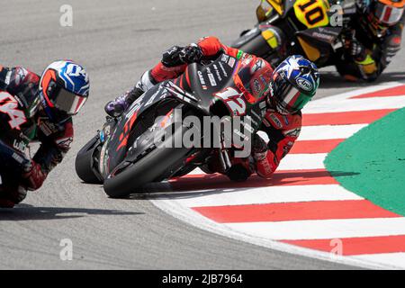 BARCELLONA, SPAGNA - GIUGNO 03 GP DI ENERGIA DELLA CATALOGNA-PROVE LIBERE pilota spagnolo Maverick Viñales (12) dell'Aprilia Racing Team durante la MotoGP di Catalogna PROVE LIBERE al circuito di Barcellona-Catalunya il 03 giugno 2022 a Barcellona, Spagna. Foto Stock