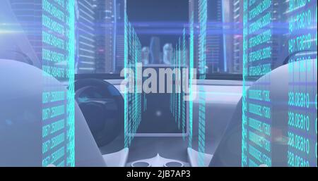 Immagine dell'impronta biometrica e dell'elaborazione dei dati sul cruscotto in auto Foto Stock