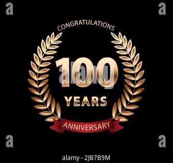 100 anni anniversario corona d'oro alloro. Logo della celebrazione dell'anniversario. Illustrazione vettoriale modificabile Illustrazione Vettoriale