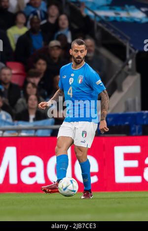 Leonardo Spinazzola (Italia) Durante la partita della UEFA Champions League tra l'Italia 0-3 Argentina al Wembley Stadium il 1 giugno 2022 a Londra, Inghilterra. (Foto di Maurizio Borsari/AFLO) Foto Stock