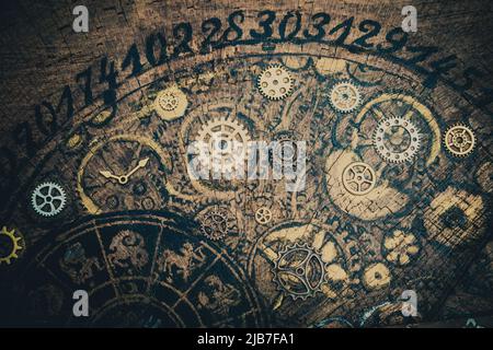 Sfondo tempo vintage - concetto per invecchiato, calendario, timer. Foto Stock
