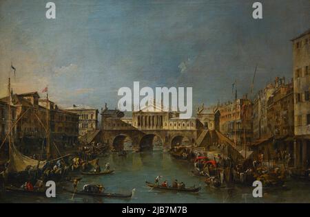 Francesco Guardi (1712-1793). Pittore veneziano. Il Ponte di Rialto su disegno di Palladio, ca. 1770. Olio su tela. Museo Calouste Gulbenkian. Lisbona, Portogallo. Foto Stock