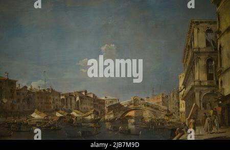 Francesco Guardi (1712-1793). Pittore veneziano. Canal Grande al Ponte di Rialto, ca. 1780-1790. Olio su tela. Museo Calouste Gulbenkian. Lisbona, Portogallo. Foto Stock