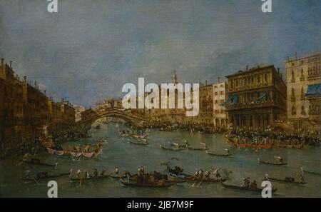 Francesco Guardi (1712-1793). Pittore veneziano. Regata sul Canal Grande presso il Ponte di Rialto, 1780s. Olio su tela. Museo Calouste Gulbenkian. Lisbona, Portogallo. Foto Stock