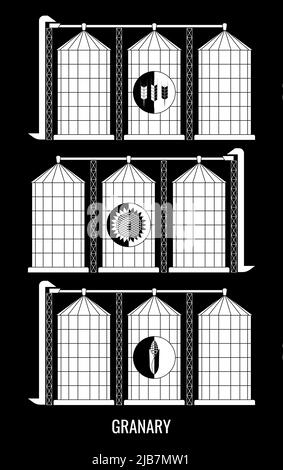 Illustrazione creativa di un magazzino agricolo per un elevatore di grano isolato su uno sfondo trasparente. Concetto astratto di grano, mais e sunf Illustrazione Vettoriale
