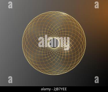 Torus Yantra Flower, oro ipnotico occhio sacro geometria elemento di base. Ornamento matematico circolare con logo dorato. Ripetizione circolare dalla croce Illustrazione Vettoriale