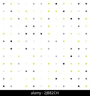 Sfondo astratto puntini polka. Simpatico motivo geometrico senza cuciture di cerchi di tinte calce, grigio e nero su sfondo bianco. Mezzitoni puntati Illustrazione Vettoriale