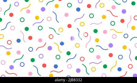 Motivo trasparente per le feste disegnato a mano. Stampa carina con confetti. Sfondo artistico dallo stile minimalista e creativo. Divertente e colorato motivo senza cuciture Illustrazione Vettoriale