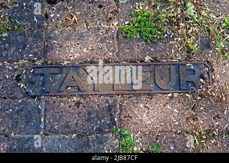 Tayleur piastra di colata, Derby Row, Vulcan Village, Warrington, ex-Charles Tayleur fabbrica ferroviaria Newton-le-Willows storia, Lancashire Foto Stock