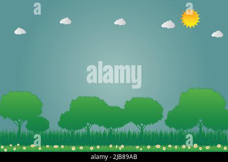 sun clean energy eco-friendly idee concetto su fiori e albero background.illustrazione vettoriale Illustrazione Vettoriale