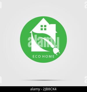 Green Eco Home o Logo power plug natura verde, illustrazione vettoriale Illustrazione Vettoriale