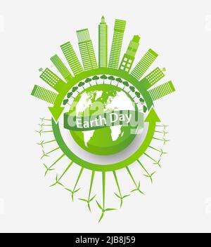 Ecologia concetto di giorno della terra e ambiente con Eco-friendly Ideas, illustrazione vettoriale Illustrazione Vettoriale
