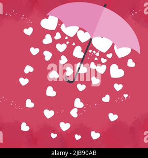Il cuore bianco è in un ombrello rosa bello su sfondo rosa. Per biglietto di auguri di San Valentino, illustrazione del vettore Illustrazione Vettoriale