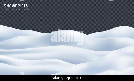 Nevicate neve tumulo ondulato superficie closeup immagine realistica su sfondo scuro trasparente illustrazione vettoriale Illustrazione Vettoriale