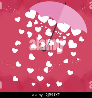 Il cuore bianco è in un ombrello rosa bello su sfondo rosa. Per biglietto di auguri di San Valentino, illustrazione del vettore Illustrazione Vettoriale