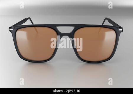 Occhiali da sole realistici isolati su sfondo bianco. Occhiali unisex alla moda per il sole estivo. Occhiali con colore della lente sfumato. 3d rendering Foto Stock