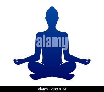 Donna yoga in una posa di loto. Silhouette femminile rilassante e meditante in un segno vettoriale zen condition. Illustrazione Vettoriale