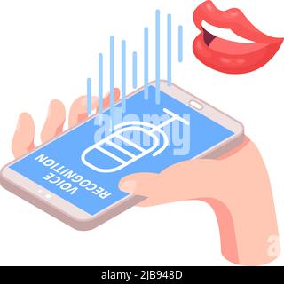 Identificazione biometrica isometrica con tecnologia di riconoscimento vocale icona 3D illustrazione vettoriale Illustrazione Vettoriale