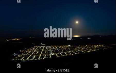 Notte Aerial Vista panoramica della Capellania Corralejo Fuerteventura Foto Stock