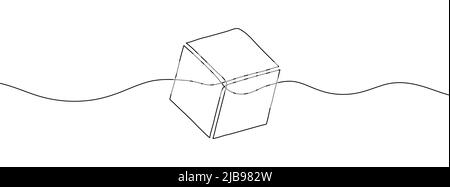 Disegno continuo dell'icona del cubo. Icona cubo lineare. Sfondo del disegno a una linea. Illustrazione vettoriale. Icona linea continua cubica Illustrazione Vettoriale