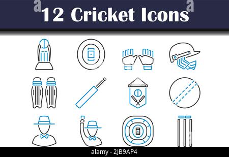 Set di icone Cricket. Contorno grassetto modificabile con disegno riempimento colore. Illustrazione vettoriale. Illustrazione Vettoriale