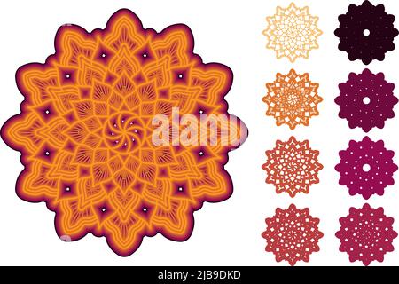 3D Mandala a strati. Eps10 file di taglio multistrato Mandala, 8 strati. Elementi multistrato per il taglio della carta o per il taglio a macchina. Illustrazione Vettoriale