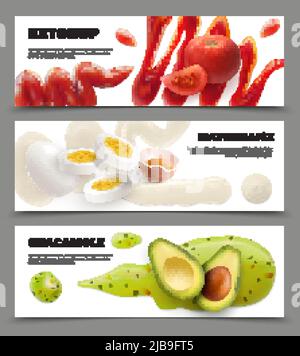 Macchie di salsa striscioni orizzontali realistiche set con guacamole e ketchup isolato vettore illustrazione Illustrazione Vettoriale