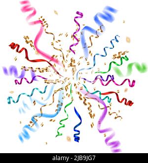 Nastri arricciati a serpentina composizione realistica con immagini isolate di brillante decorazione festiva illustrazione vettoriale Illustrazione Vettoriale