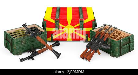 Armi, forniture militari in Macedonia, concetto. 3D rendering isolato su sfondo bianco Foto Stock