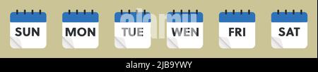 Icone con giorni di calendario settimana. Giorni settimana lunedì, martedì, mercoledì, giovedì, venerdì, sabato, domenica Illustrazione Vettoriale